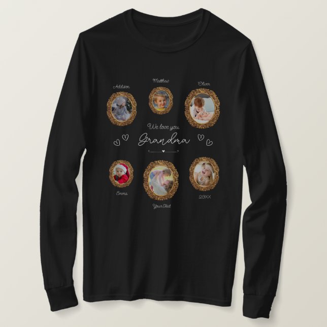 Camiseta Amo-Te Vovó Seis Foto com Texto e Corações (Frente do Design)