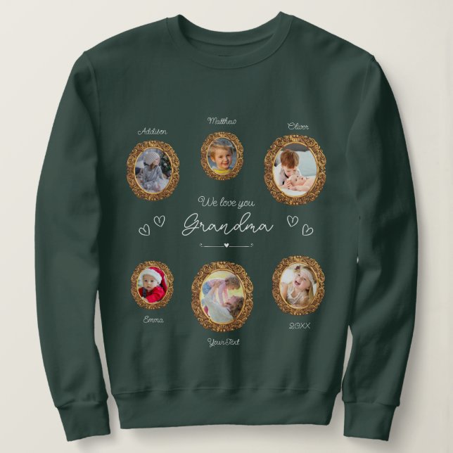 Camiseta Amo-Te Vovó Seis Foto com Texto e Corações (Frente do Design)