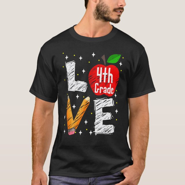 Camiseta Amor 4ª Série Maçã Volta às Aulas Professor (Frente)