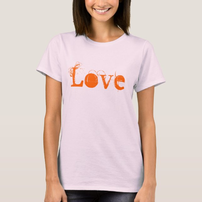 Camiseta Amor A Vida Em Branco E Laranja (Frente)