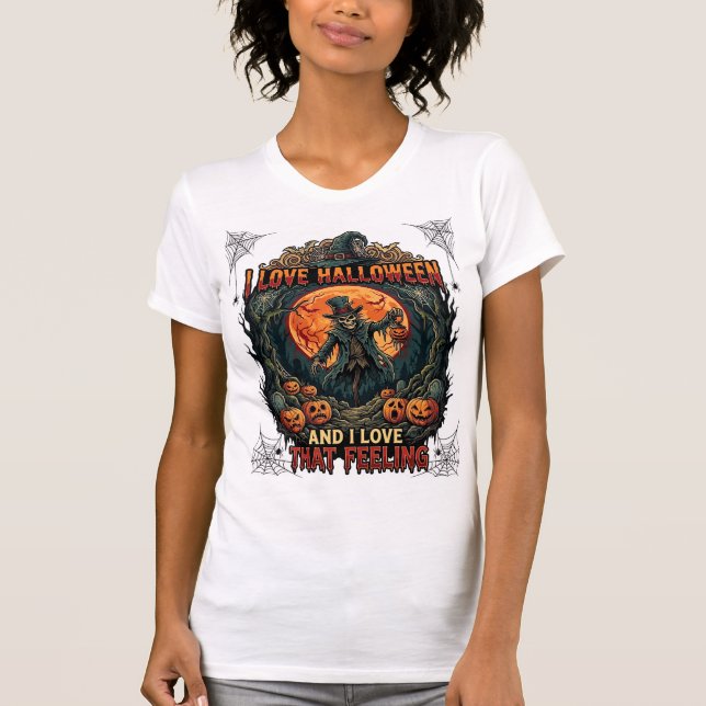 Camiseta Amor Abóbora Da Lua Cheia Espantalho Esqueleto De  (Frente)