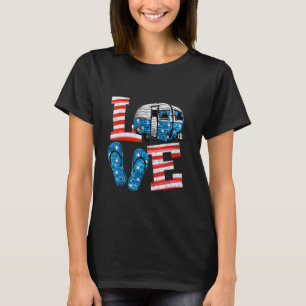 Camiseta Amor Acampando Sacudir de Bandeira Americano Flop