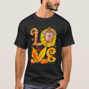 Camiseta Amor Ação de Graças Suíno Figurino Girassol Fall P