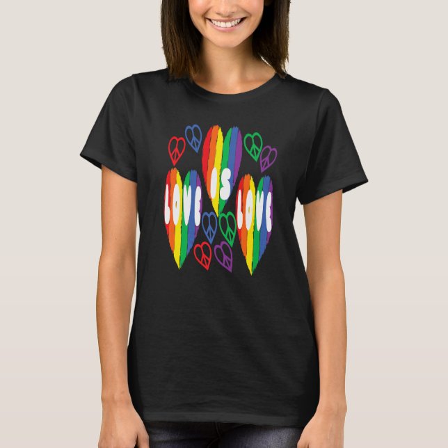 Camiseta Amor, Arco-Íris e Sinais de Paz Premium (Frente)