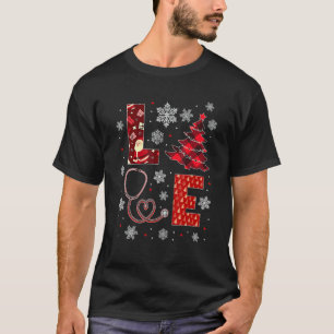 Camiseta Amor Árvore de Natal Estetoscópio Enfermeira Natal