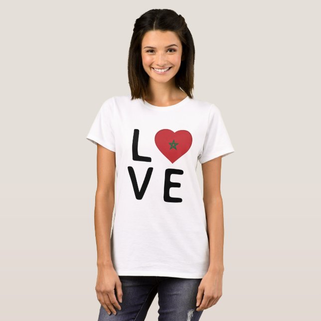 Camiseta Amor - Bandeira de Marrocos (Frente Completa)