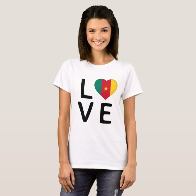 Camiseta Amor - Bandeira dos Camarões (Frente Completa)