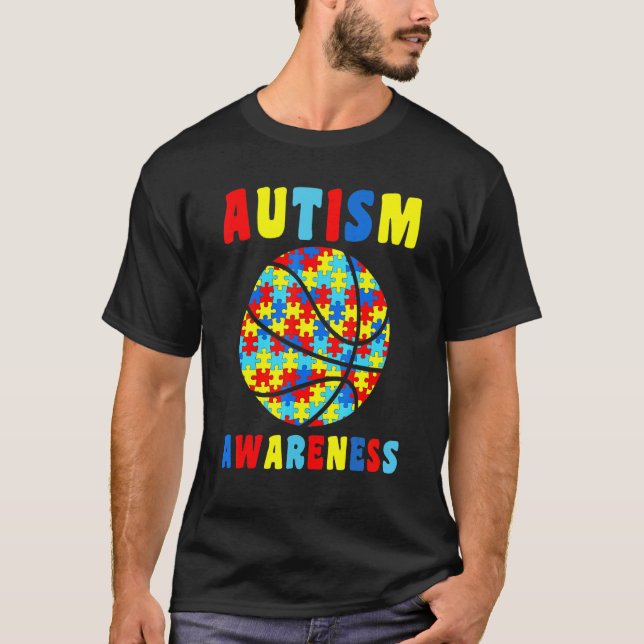 Camiseta Amor Basquetebol Puzzles Conscientização do Autism (Frente)