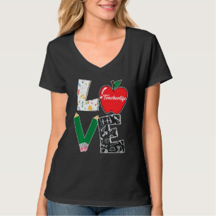 Camiseta Amor Bonito Ensinando De Volta À Escola Eu Amo Pro