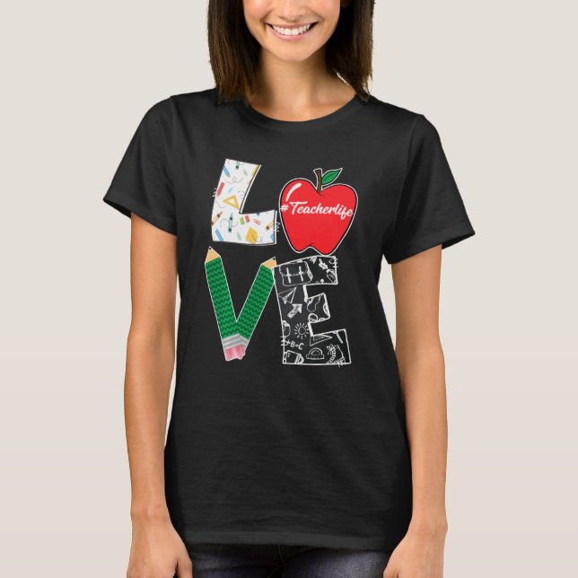 Camiseta Amor Bonito Ensinando De Volta À Escola Eu Amo Pro (Frente)