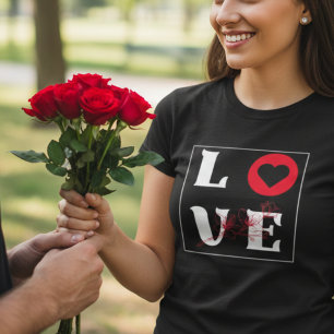 Camiseta Amor Botânico Moderno Coração Vermelho Gráfico Min