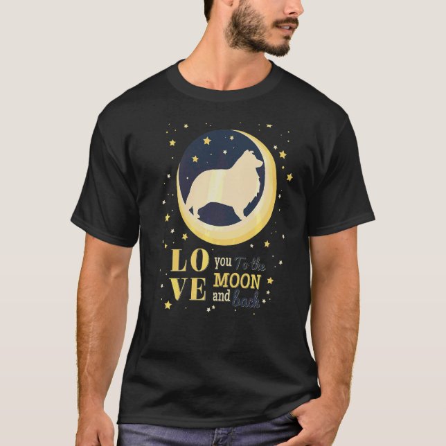 Camiseta Amor Cachorro De Sheepdog Shetland À Lua (Frente)