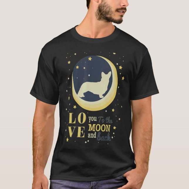 Camiseta Amor Cardigan Welsh Corgi À Lua (Frente)