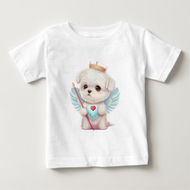 Camiseta Amor Celestial: Cachorro Maltês Bonito Anjo (Frente)
