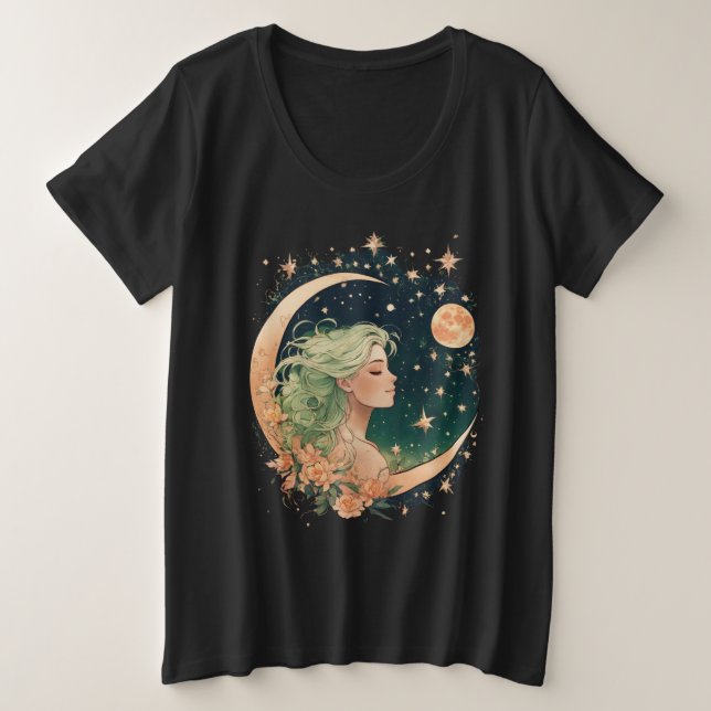 Camiseta Amor Celestial: Tatuagem da Lua Mística (Frente do Design)