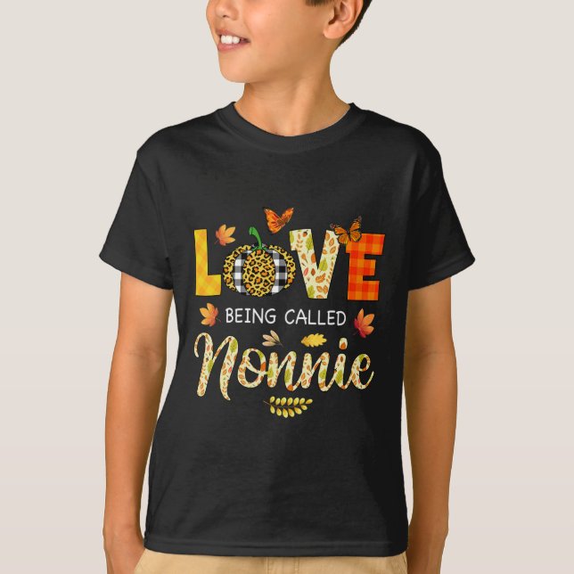 Camiseta Amor Chamado de Nonnie Pumpkin Fall Deixa Obrigado (Frente)