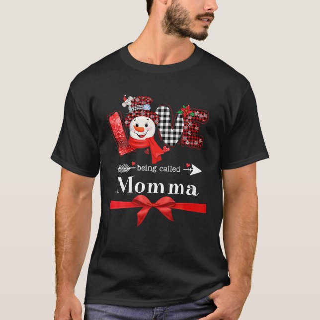 Camiseta Amor Chamado Momma Snowman, Planície Vermelha do N (Frente)