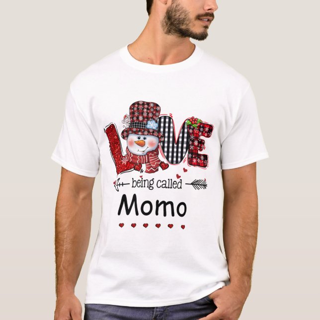 Camiseta Amor chamado Momo Snowman Xadrez Vermelha (Frente)