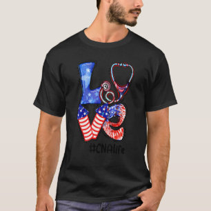 Camiseta Amor Cna Estetoscópio de Vida Fogos de Artifício E