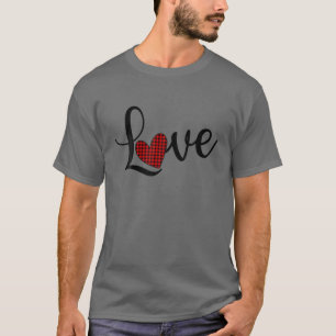 Camiseta Amor Com Coração Xadrez Vermelha No Lugar "O" Boni