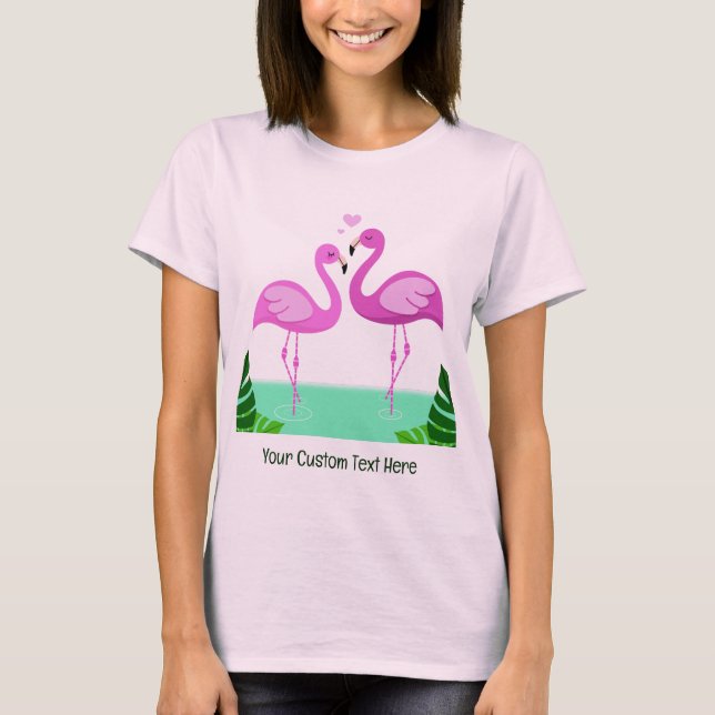 Camiseta Amor com Flamingo de Texto Personalizado (Frente)