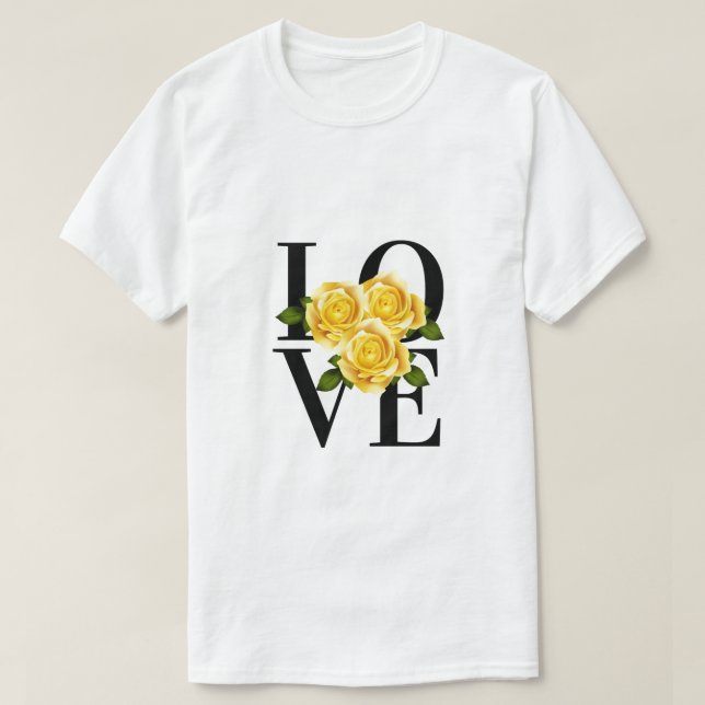 Camiseta AMOR com Rosas Amarelas (Frente do Design)