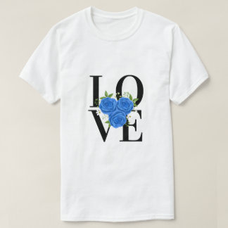 Camiseta AMOR com rosas azuis