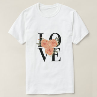 Camiseta AMOR com Rosas de Pêssego