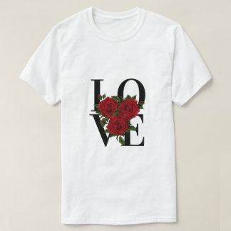 Camiseta AMOR com Rosas vermelhas