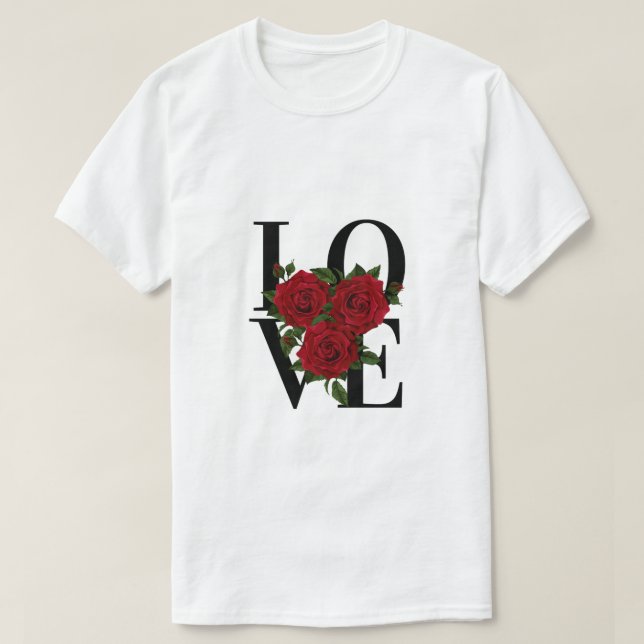 Camiseta AMOR com Rosas vermelhas (Frente do Design)