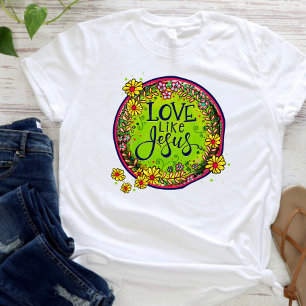 Camiseta Amor como Jesus Diversão Inspirividade Floral Cami