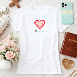 Camiseta Amor Como Jesus Floral Coração Vermelho Cristão