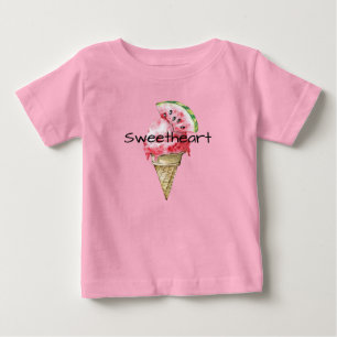 Camiseta Amor Cone de Sorvete de Melancia Vermelha e Verde