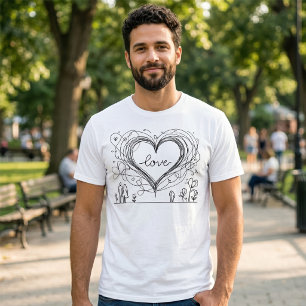 Camiseta Amor Coração com Linhas Desenhadas à Mão
