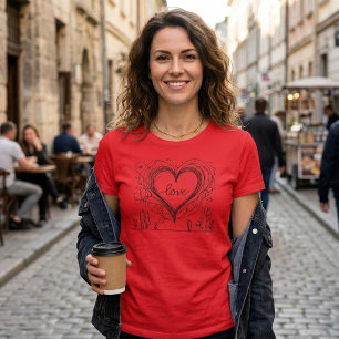 Camiseta Amor Coração com Linhas Desenhadas à Mão
