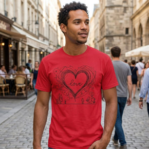 Camiseta Amor Coração com Linhas Desenhadas à Mão