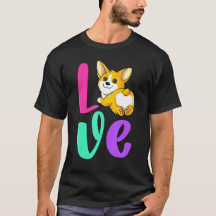 Camiseta Amor Corgi Retro Rosa Verde-água Roxo Amante de Cã