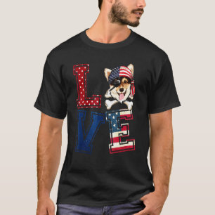 Camiseta Amor Corgi Rosto de Pirata Bandeira Americana 4 de