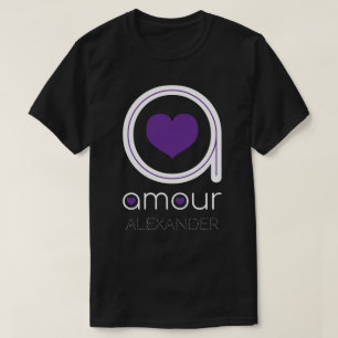 Camiseta Amor de Alma Branca, Coração Roxo, Nome Personaliz