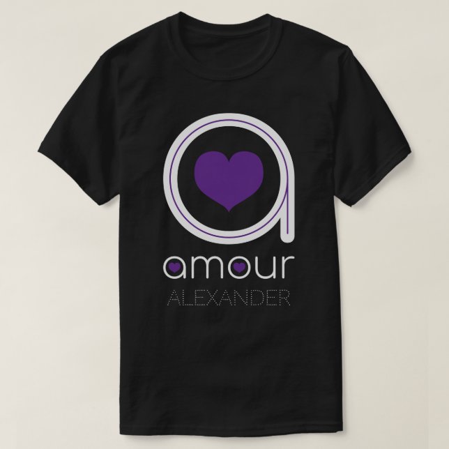 Camiseta Amor de Alma Branca, Coração Roxo, Nome Personaliz (Frente do Design)
