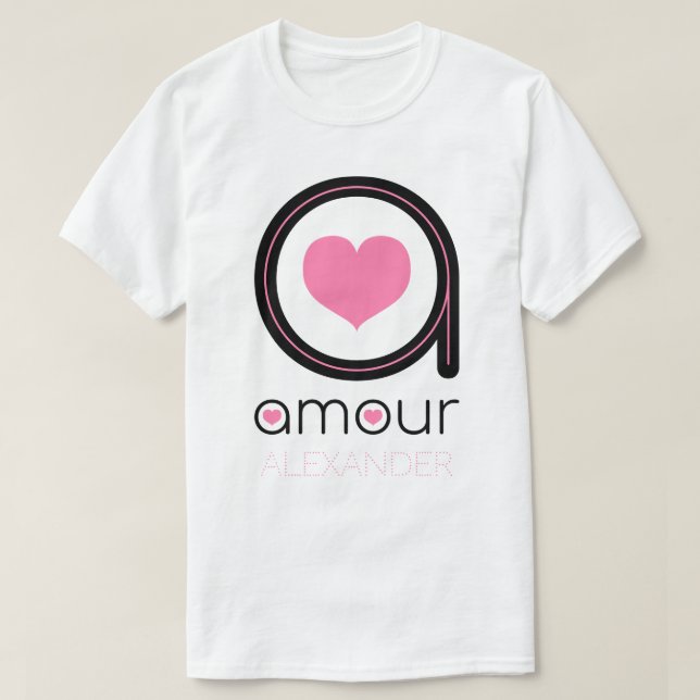 Camiseta Amor de Alma Negra, Coração Rosa, Nome Personaliza (Frente do Design)