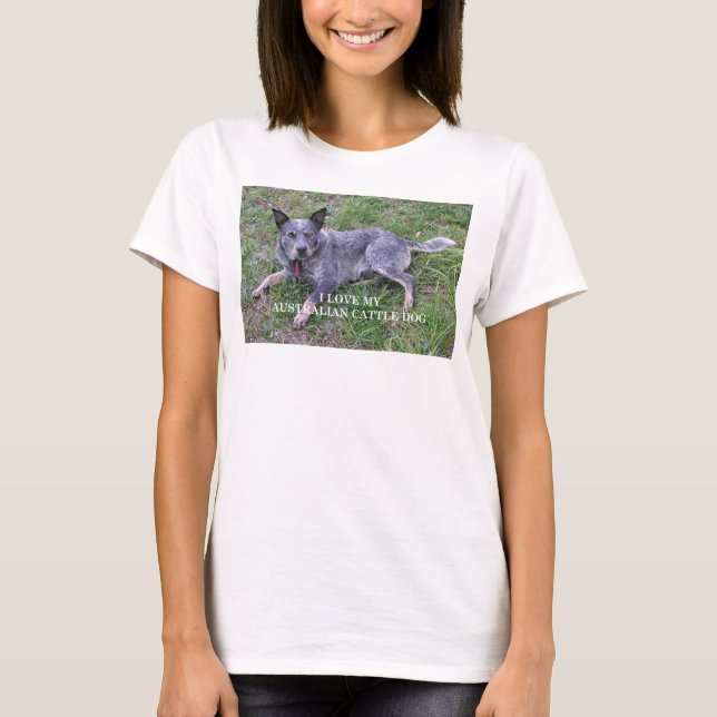 Camiseta amor de cão de gado australiano com foto (Frente)