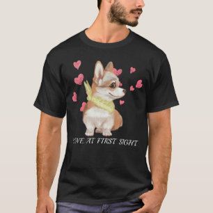 Camiseta Amor de Filhote de Corgi à Primeira Vista Aquarela