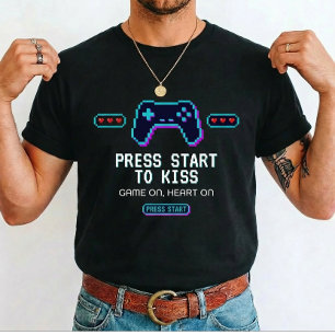 Camiseta  Amor de Gamer Pressione Start para Beijar para jo