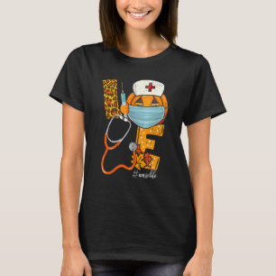 Camiseta Amor De Halloween Enfermeira Abóbora Leopardo Outo
