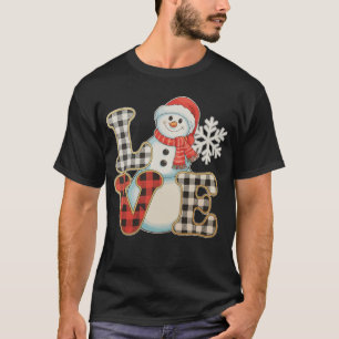 Camiseta Amor de Natal Boneco de Neve Bonito Xadrez de Búfa
