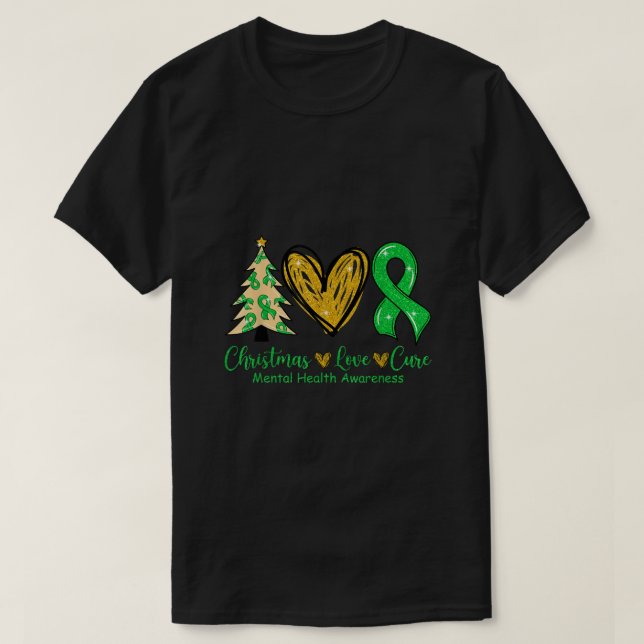 Camiseta Amor de Natal Cura Fita Verde Fita Mental Saúde Aw (Frente do Design)