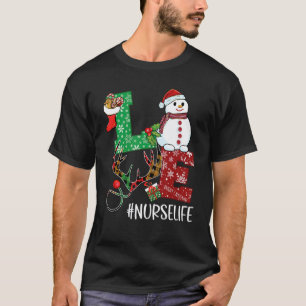 Camiseta Amor de Natal Enfermeira Vida Rena Estetoscópio Co