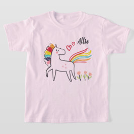 Camiseta Amor de Unicórnio Arco-íris Nome Personalizado