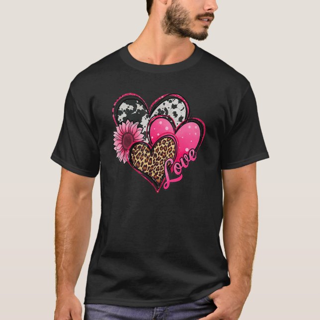 Camiseta Amor Dia de os namorados Sunflower Leopard Red Hea (Frente)